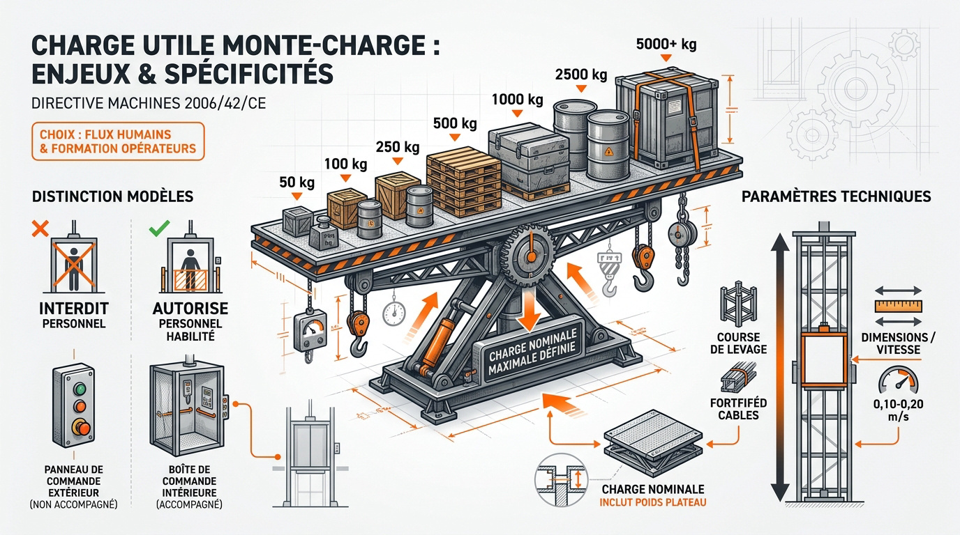 Schéma technique de la charge utile d'un monte-charge industriel