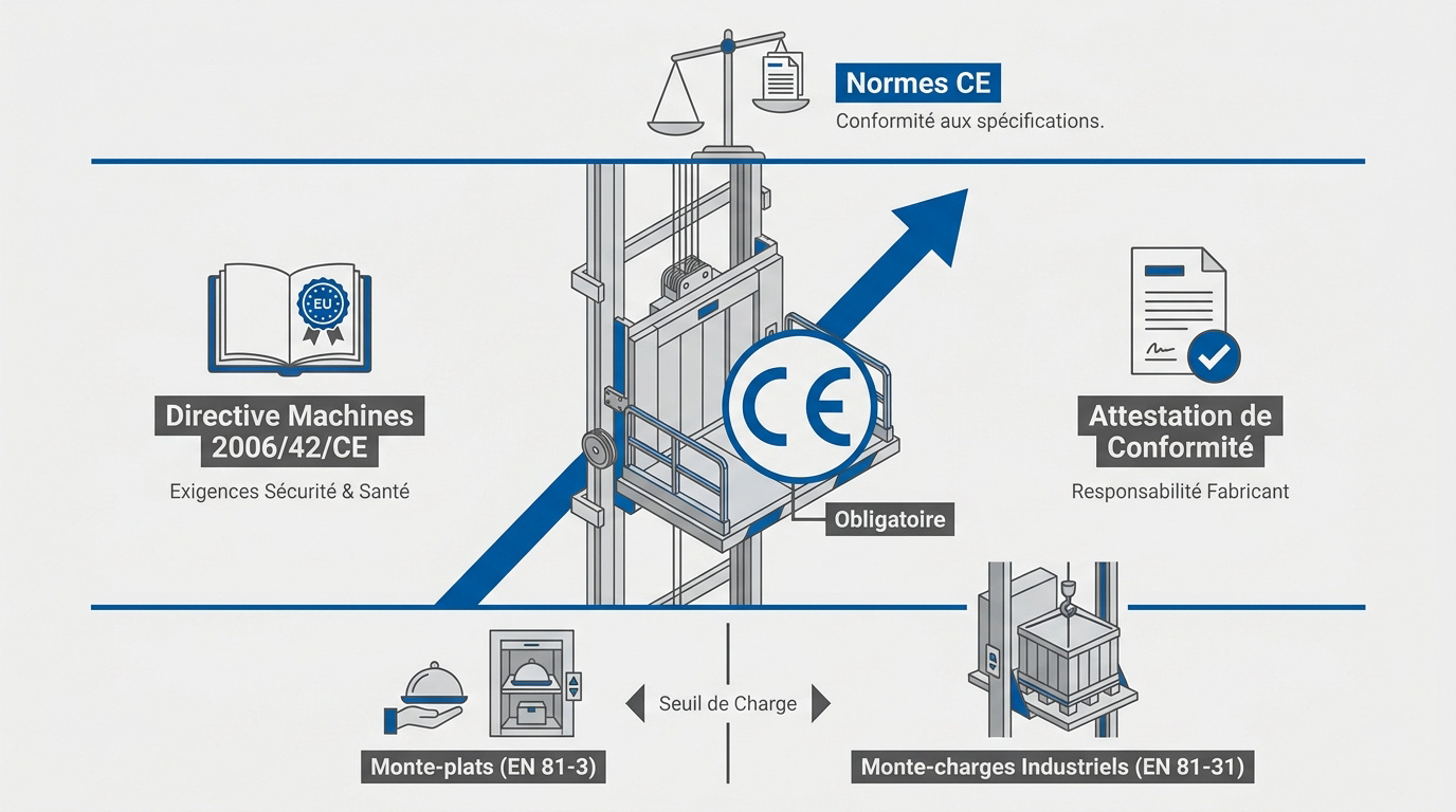 Conformité CE des monte-charges et monte-plats industriels