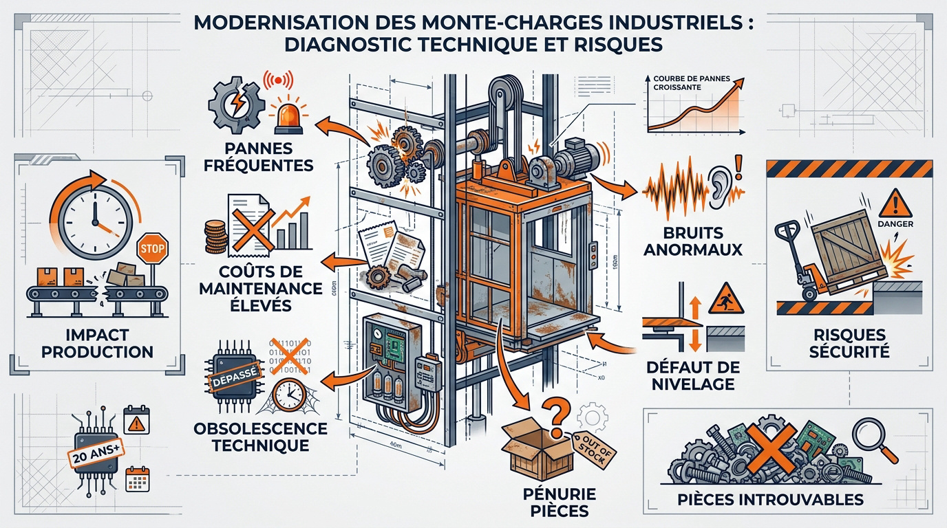 Diagnostic technique d'un monte-charge industriel pour modernisation