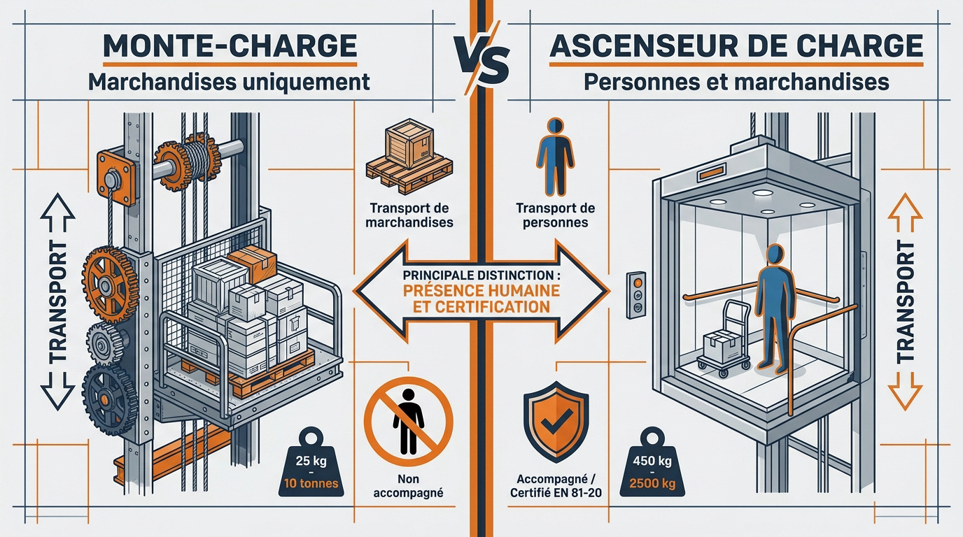 Comparaison technique entre monte-charge et ascenseur de charge