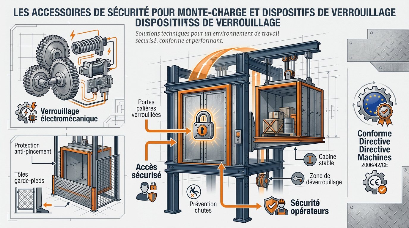 Dispositifs de verrouillage et accessoires de sécurité pour monte-charge industriel