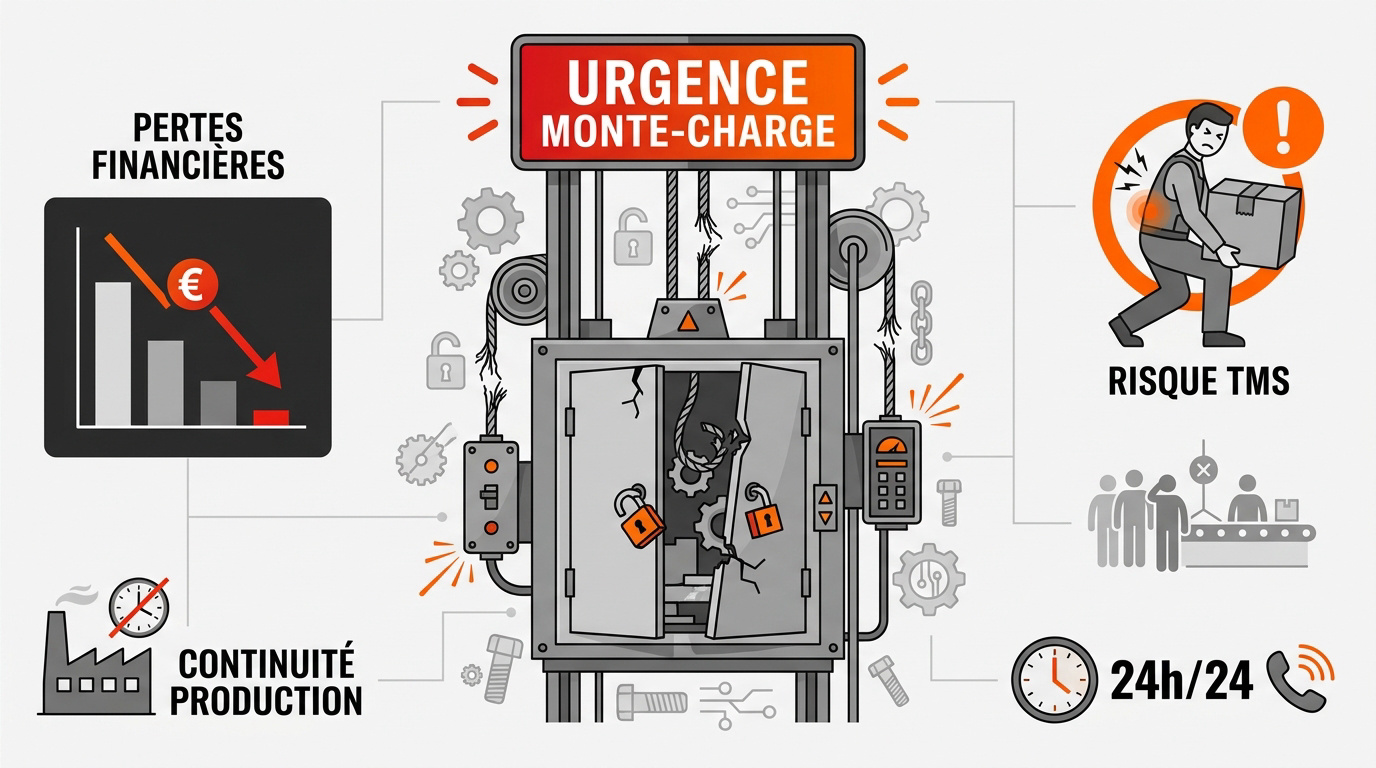 Intervention d'urgence sur un monte-charge industriel